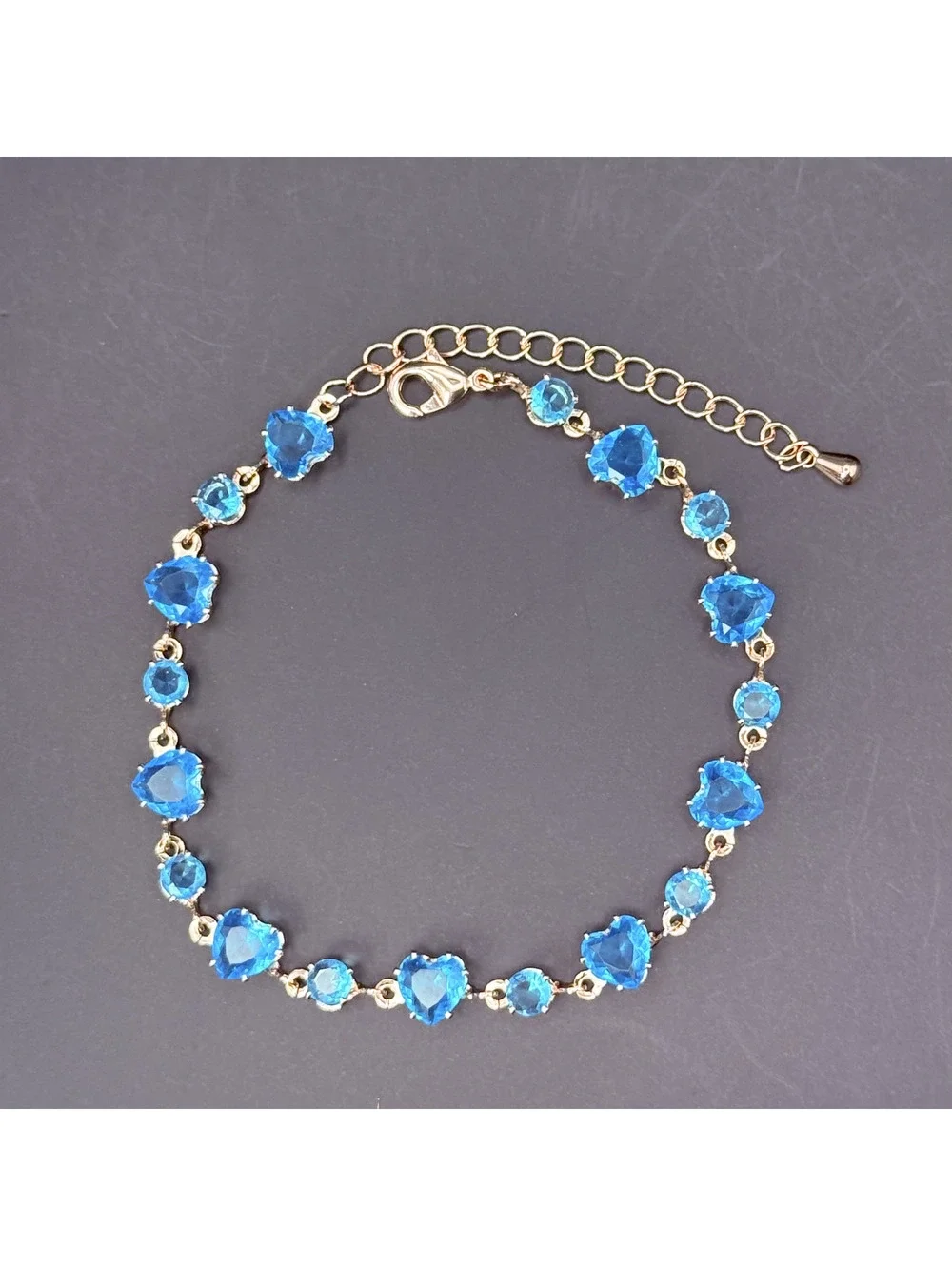 candy+clover aqua and clear heart crystal candy dopamine rose gold bracelet